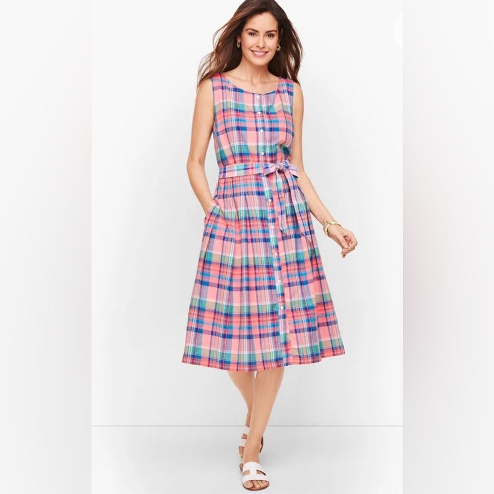 Talbots Pink Multicolor Plaid Midi Dress